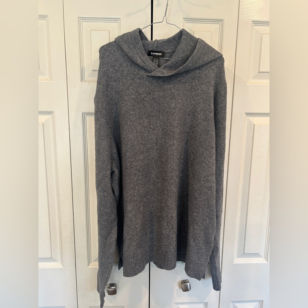 Gray Mens Hooded Sweater, Express, Wool Blend, XXL